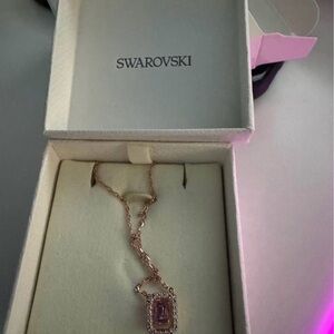 Swarovsk NEW Una necklace Octagon cut, Purple, 18k rose gold plated